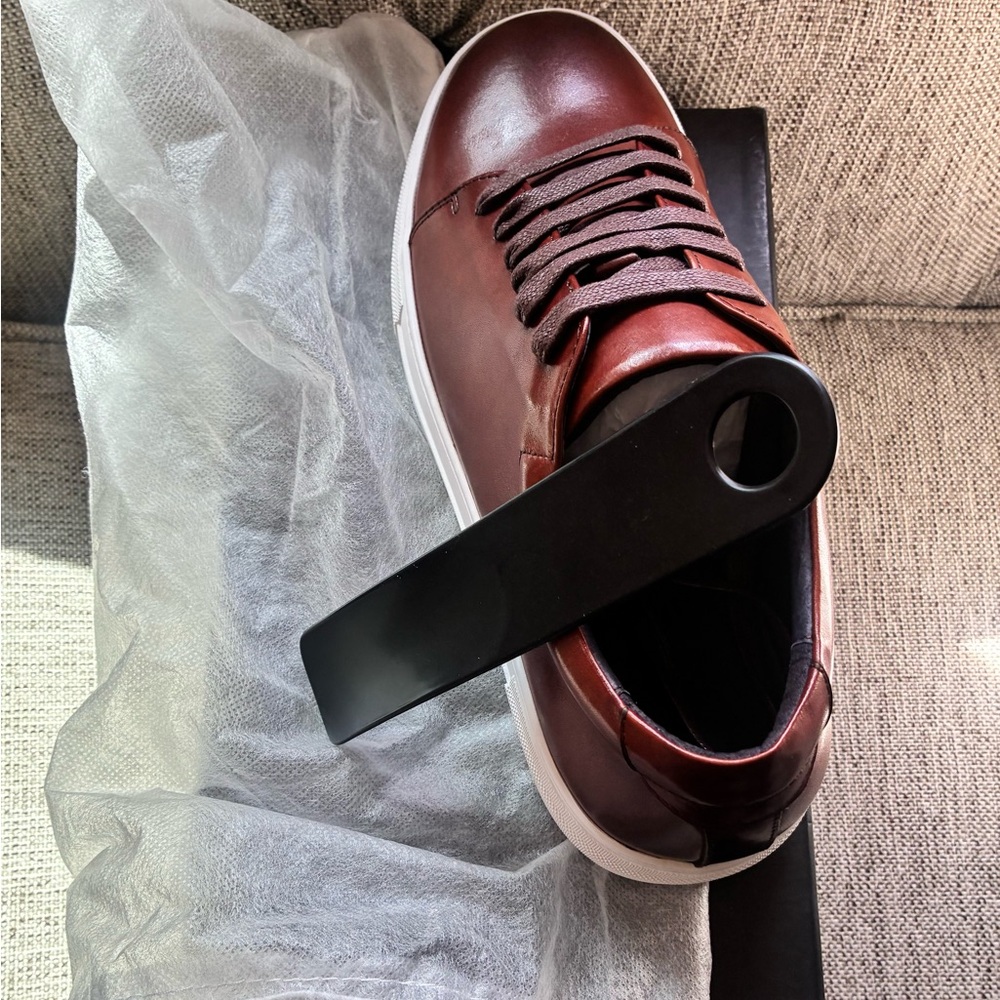 Men's Leather Low-Top Sneakers in Brown and Black